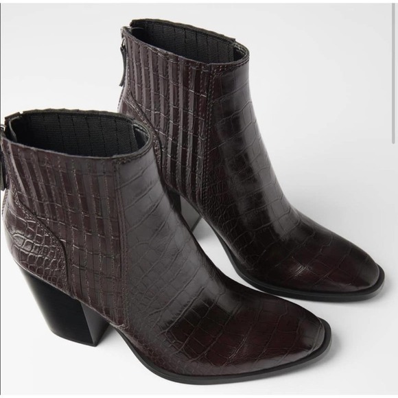 ZARA EMBOSSED Animal Print Ankle Boots 8 - Picture 1 of 9